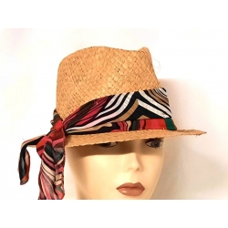 TRILBY IN PAGLIA CON FOULARD MULTICOLORE