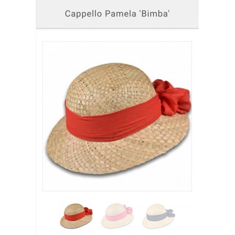 CAPPELLO PAGLIA BAMBINA CON FOULARD 100% PAGLIA